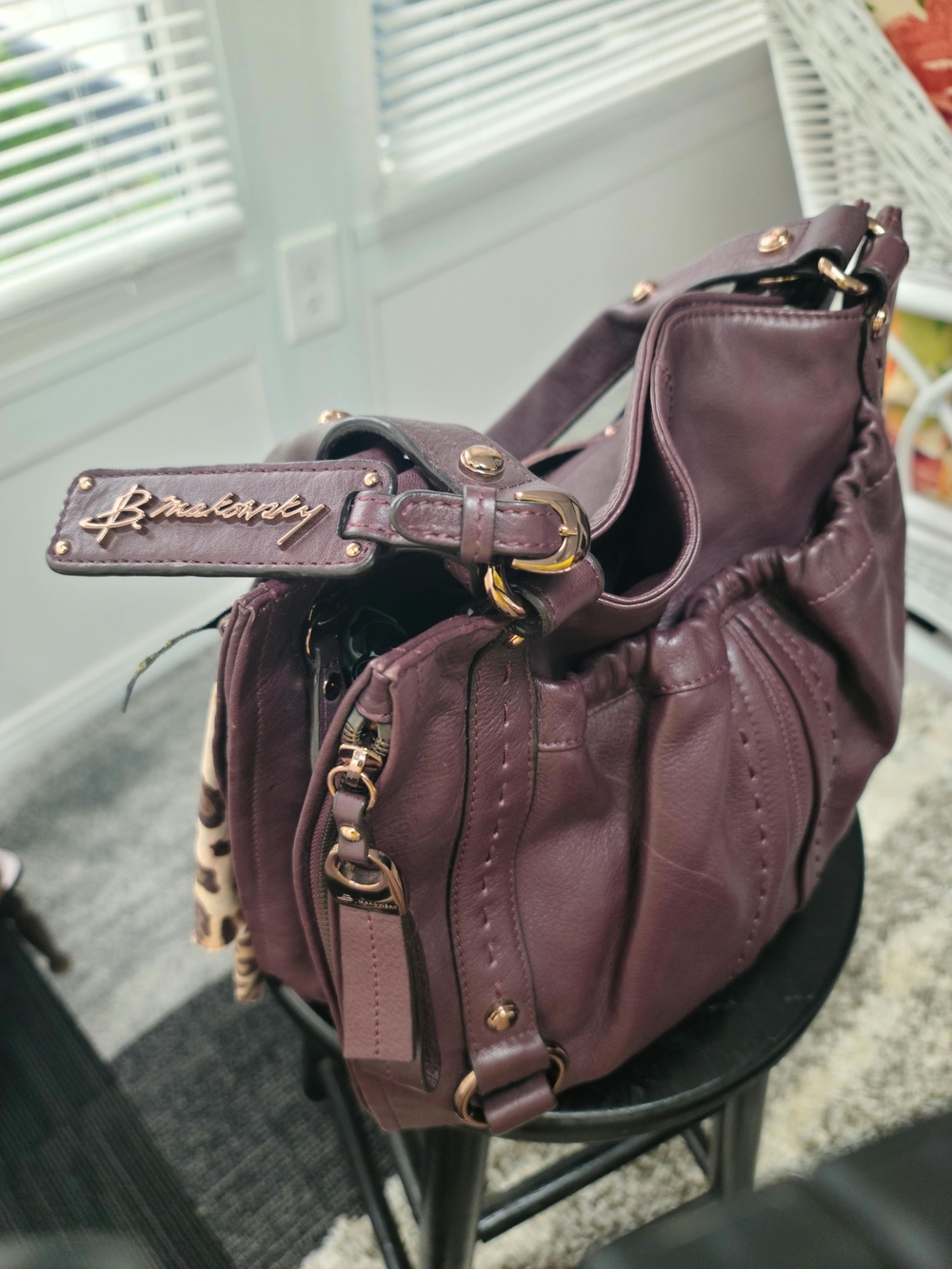 b. makowsky Leather Shoulder Bag - Plum - Picture 2 of 11